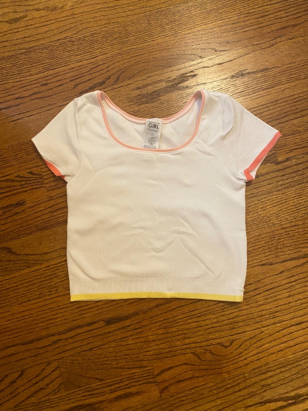 Athletic girl ribbed, white scoop neck top